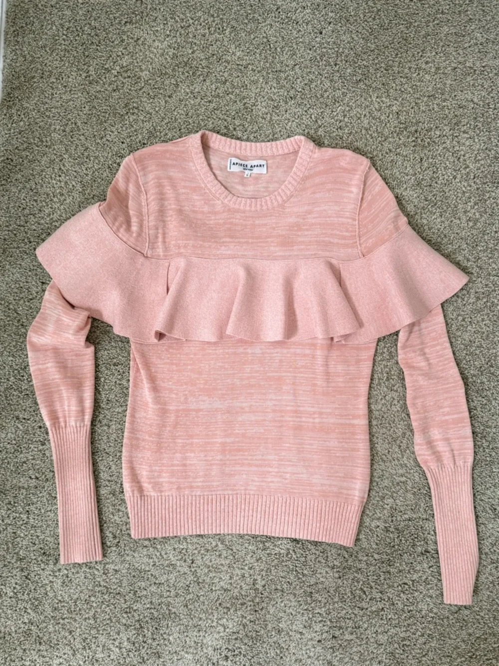 Apeice Apart Pink Ruffle Cotton Lightweight Marled Sweater Size S